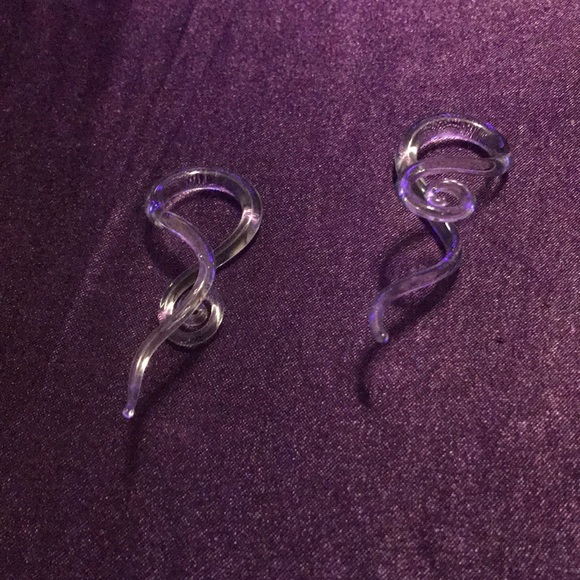 New handblown Swirly glass clear gauge  earrings - Picture 2 of 5